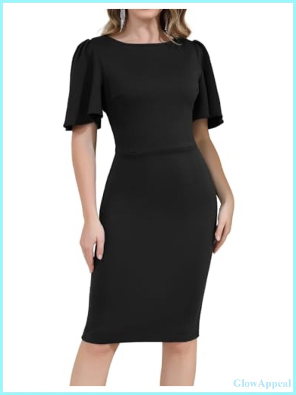 Sheath Midi Dress Short Ruffle Sleeve Crew Neck Work Office Church Business